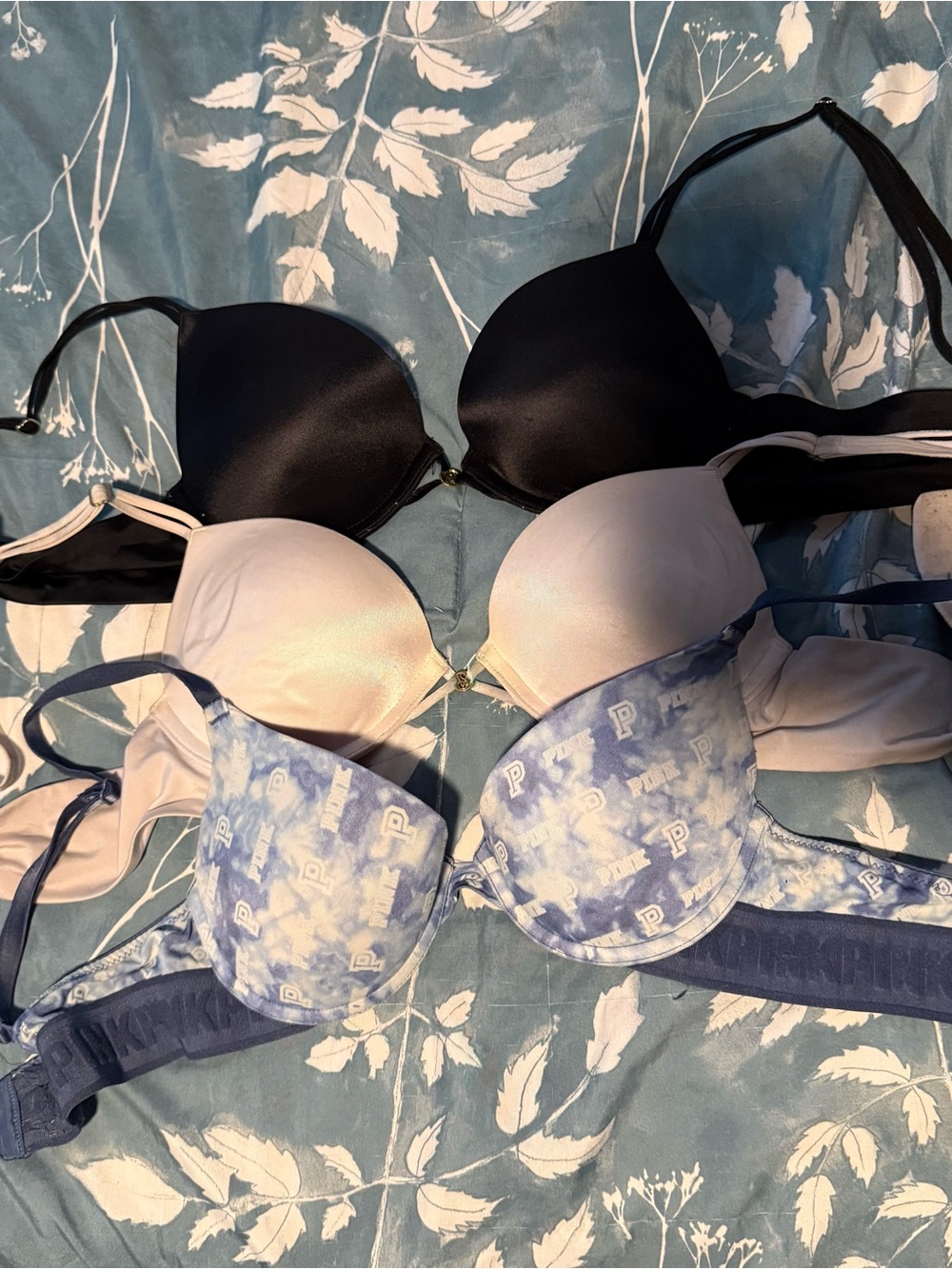 Pack of 3 Women’s VS Push-Up Bras - Black, Light Pink, Blue Print